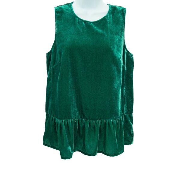 J Crew Sleeveless Top Green Velvet Velour Womens Size 2 Christmas Holiday Spring - Picture 2 of 7